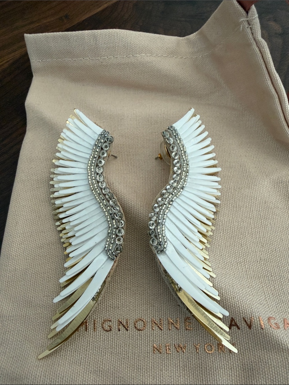 Mignonne Gavigan White and Gold Winged Crystal Madeline Earrings